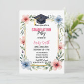 Elegant Watercolor Floral Pink Blue Graduation 招待状 (スタンド正面)