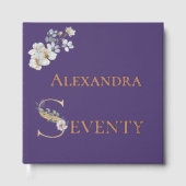 Elegant Watercolor Floral Plum 70th Birthday Rose ゲストブック (正面)