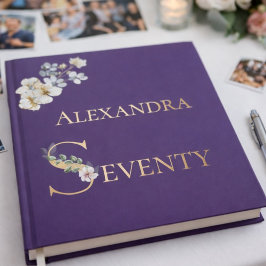 Elegant Watercolor Floral Plum 70th Birthday Rose ゲストブック