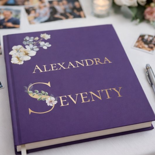 Elegant Watercolor Floral Plum 70th Birthday Rose ゲストブック