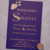 Elegant Watercolor Floral Plum 70th Birthday Rose 箔招待状