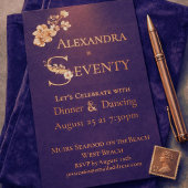 Elegant Watercolor Floral Plum 70th Birthday Rose 箔招待状