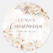 Elegant Watercolor Floral Quinceañera Favor ラウンドシール (正面)