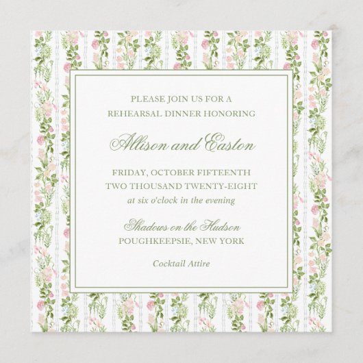 Elegant Watercolor Floral Rehearsal Dinner Invite 招待状 (正面)