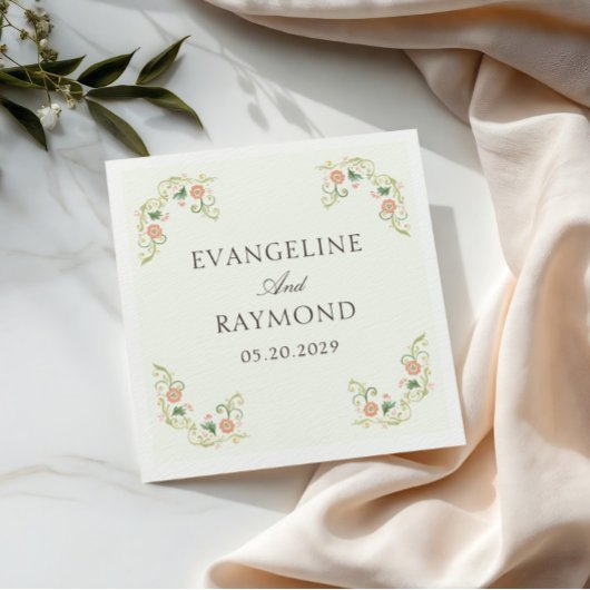 Elegant Watercolor Floral Rococo Wedding  スタンダードカクテルナプキン