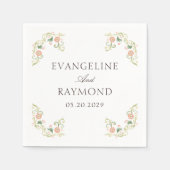 Elegant Watercolor Floral Rococo Wedding  スタンダードカクテルナプキン (正面)