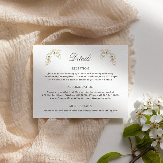 Elegant Watercolor Floral Rococo Wedding Details エンクロージャーカード