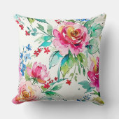 Elegant Watercolor Floral – Seamless Pink Roses  クッション (正面)