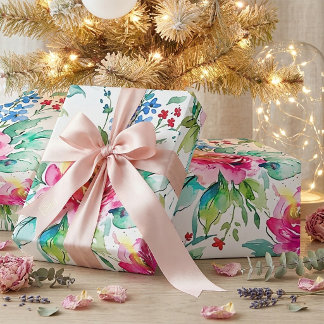 Elegant Watercolor Floral – Seamless Pink Roses  ラッピングペーパー