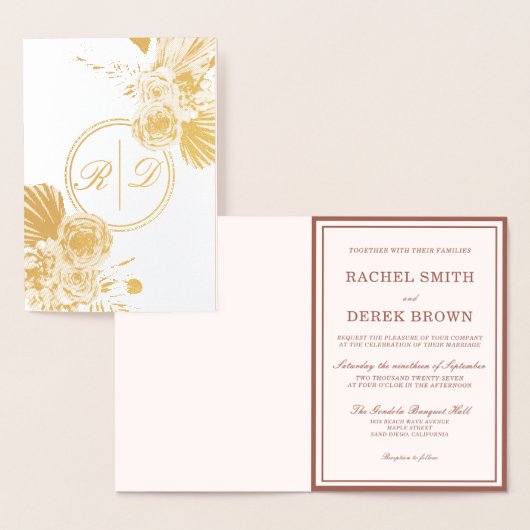 Elegant Watercolor Floral Wedding Foil Invitation 箔カード (ディスプレー)