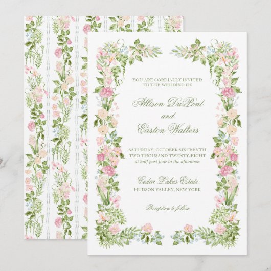 Elegant Watercolor Floral Wedding Invitation 招待状 (正面/裏面)