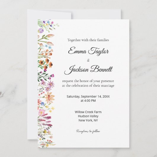 Elegant Watercolor Floral Wedding Invitation 招待状 (正面)