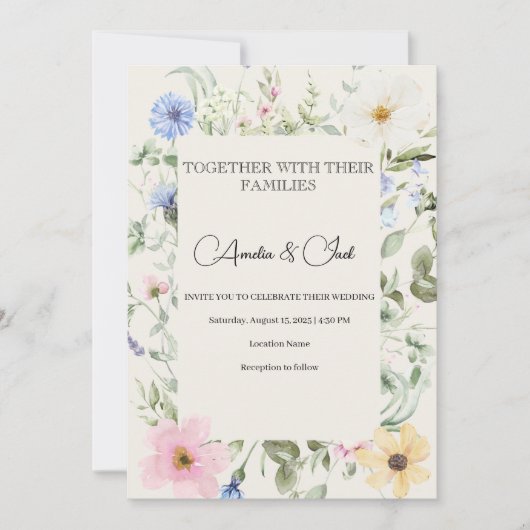 Elegant Watercolor Floral Wedding Invitation 招待状 (正面)