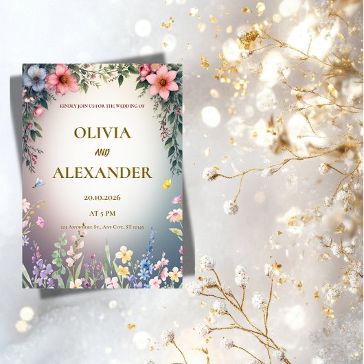 Elegant Watercolor Floral Wedding Invitation 招待状