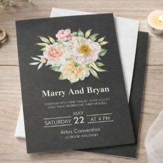 Elegant Watercolor Floral Wedding Invitation 招待状
