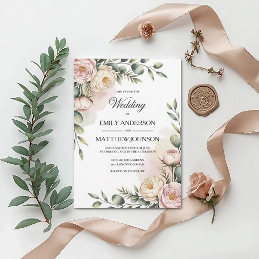 Elegant Watercolor Floral Wedding Invitation 招待状