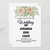 Elegant Watercolor Floral Wedding Invitation – Blu 招待状 (正面/裏面)