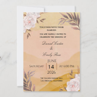 Elegant Watercolor Floral Wedding Invitation in Wa 招待状