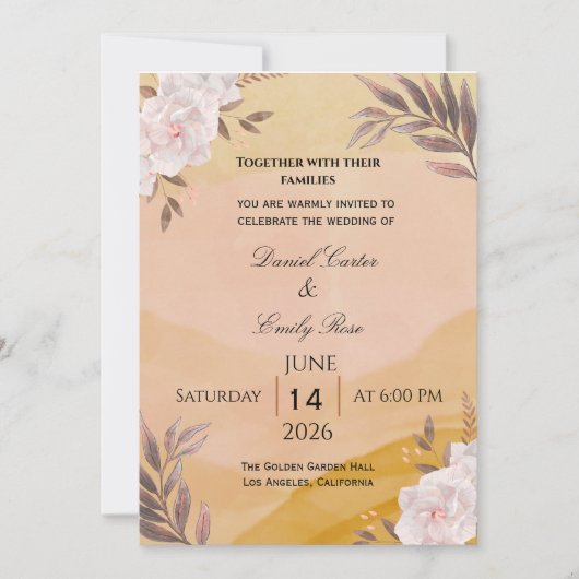 Elegant Watercolor Floral Wedding Invitation in Wa 招待状 (正面)