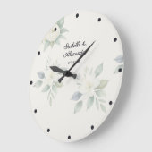 Elegant Watercolor Floral Wedding Personalized ラージ壁時計 (傾斜)