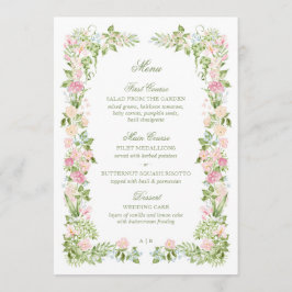 Elegant Watercolor Floral Wedding Reception Menu メニュー