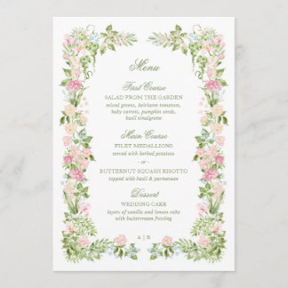 Elegant Watercolor Floral Wedding Reception Menu メニュー