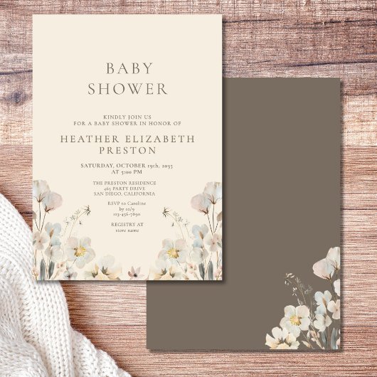 Elegant Watercolor Floral Wildflower Baby Shower  招待状