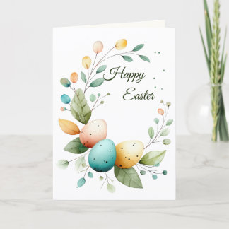Elegant Watercolor Floral Wreath Easter サンキューカード