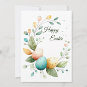 Elegant Watercolor Floral Wreath Easter 招待状 (正面)