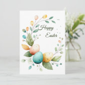 Elegant Watercolor Floral Wreath Easter 招待状 (スタンド正面)