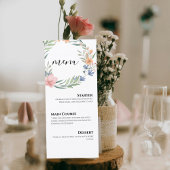 Elegant Watercolor Floral Wreath Wedding Menu Card メニュー