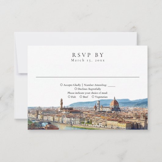 Elegant Watercolor Florence Italy Wedding 出欠カード (正面)