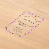 Elegant Watercolor Flower Engagement Celebration アクリル招待状 (レイダウン)