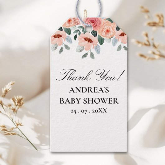 Elegant Watercolor Flower Field Baby Shower ギフトタグ