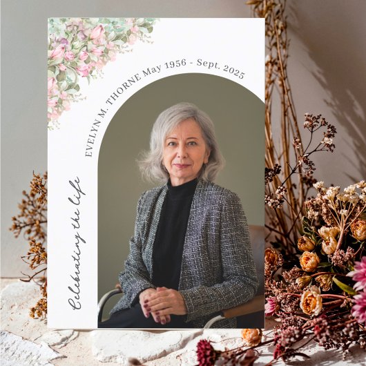 Elegant Watercolor Flowers Funeral Photo Sympathy 