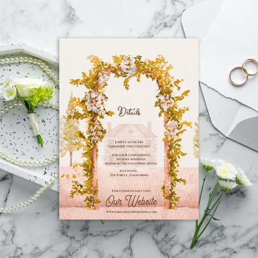 Elegant Watercolor Garden Arch Wedding Details エンクロージャーカード