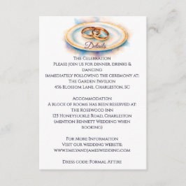 Elegant Watercolor Golden Rose Wedding Rings エンクロージャーカード