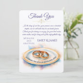 Elegant Watercolor Golden Rose Wedding Rings サンキューカード (スタンド正面)