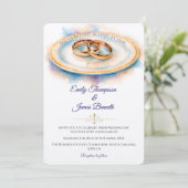 Elegant Watercolor Golden Rose Wedding Rings 招待状 (スタンド正面)