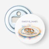 Elegant Watercolor Golden Rose Wedding Rings 栓抜き (正面)