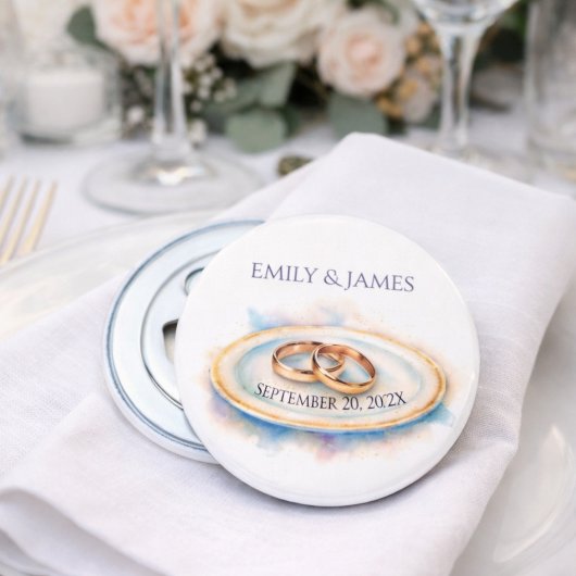 Elegant Watercolor Golden Rose Wedding Rings 栓抜き