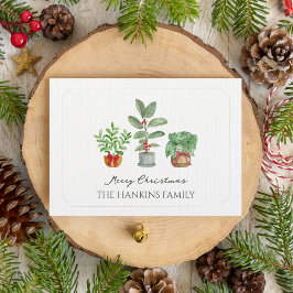 Elegant Watercolor Green Botanicals Christmas Card ノートカード