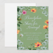 Elegant Watercolor Green Wildflower  招待状 (正面/裏面)