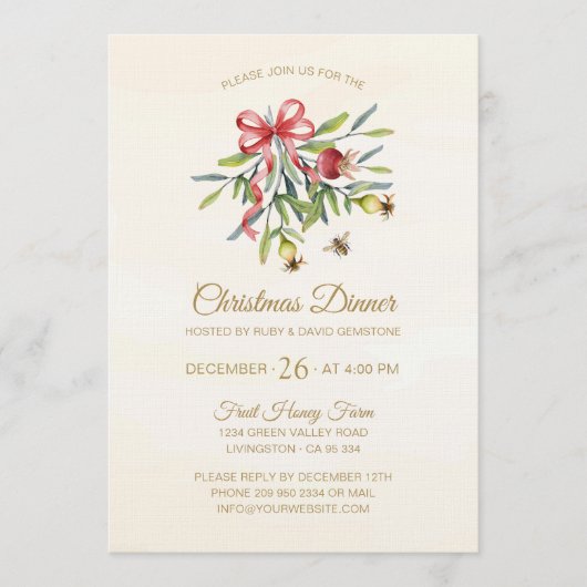 Elegant Watercolor Greenery Christmas Celebration 招待状 (正面)