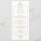 Elegant Watercolor Greenery Gold Dinner Menu メニュー (正面)
