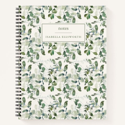 Elegant Watercolor Greenery Personalized Name ノートブック (正面)