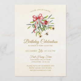 Elegant Watercolor Greenery Pomegranate Birthday 招待状