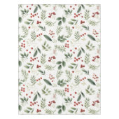Elegant Watercolor Greenery & Red Berry Botanical テーブルクロス (正面)