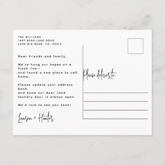 Elegant Watercolor Greenery Washing Line Moving 案内ポストカード (裏面)