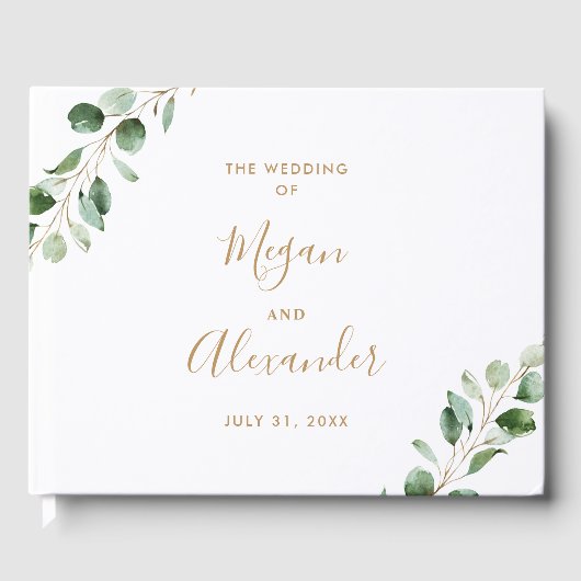 Elegant Watercolor Greenery Wedding Guest Book ゲストブック (正面)